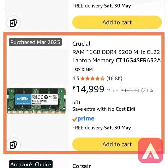 Crucial 16GB Ram DDR4 3200 MHz
