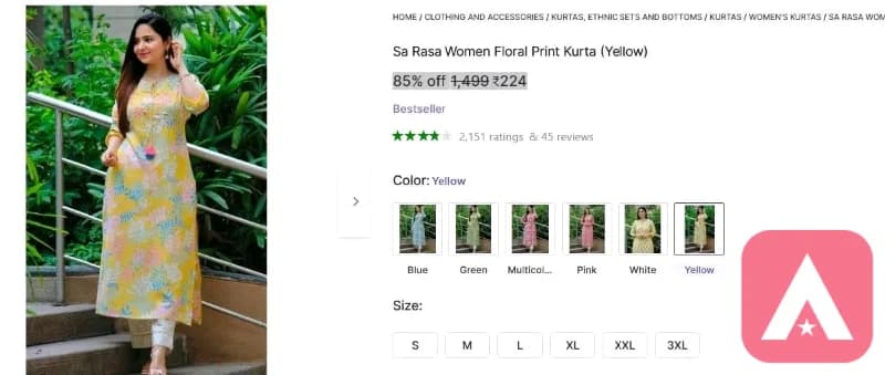 Shopsy Loot | Buy Sa Rasa Women's Floral Print Kurta I