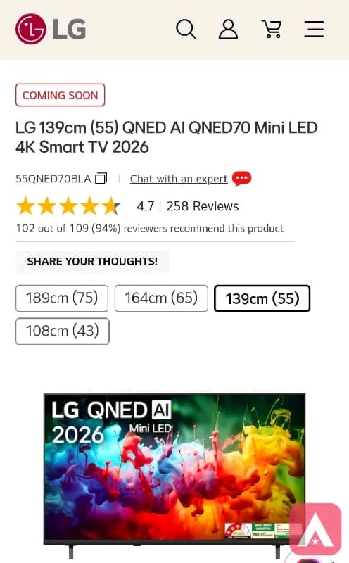Sealed LG 2026 55 inch tv 55QNED70BLA