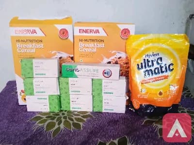 vestige products 7 సోప్స్. 1 దిటర్జెంట్ పౌడర్.1 పేస్ట్. 2 బ్రేక్ఫాస్ట్