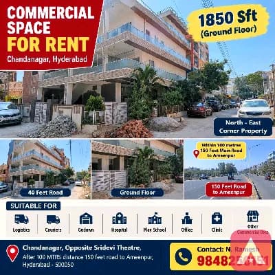 1850 Sq Ft Ground Floor Commercial Space for Rent in Chandanagar, Hyderabad