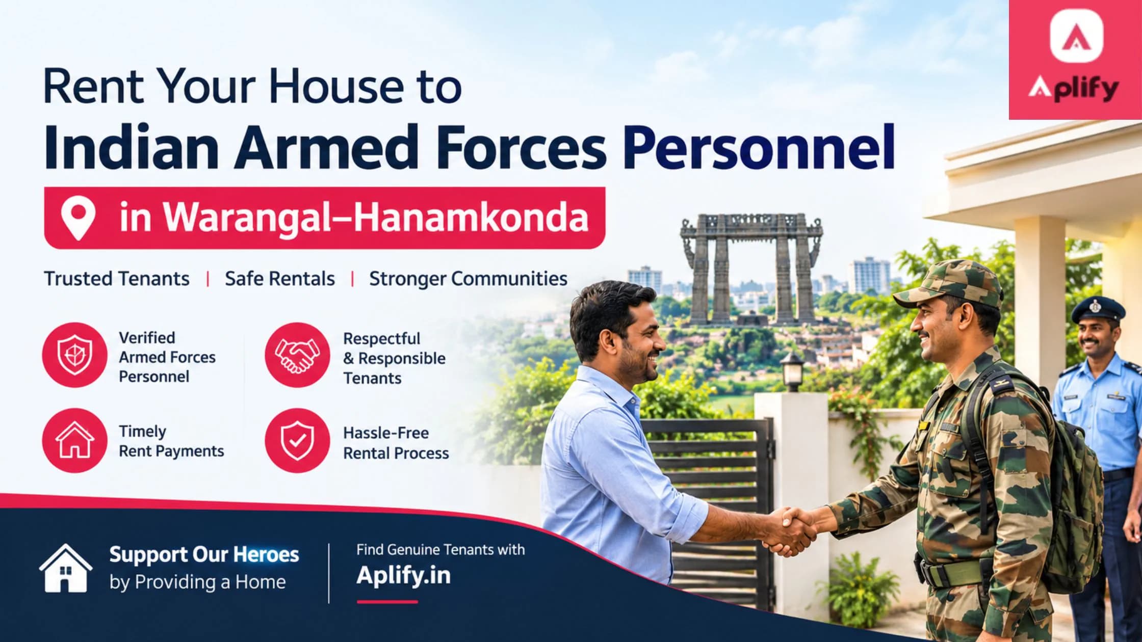 Rent your house to Indian Armed Forces personnel in Warangal–Hanamkonda through Aplify